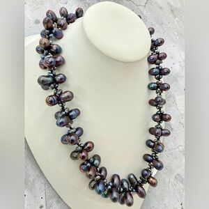 Huge Peacock Pearl Cluster Necklace 18” Baroque Freshwater Statement 136g Flash